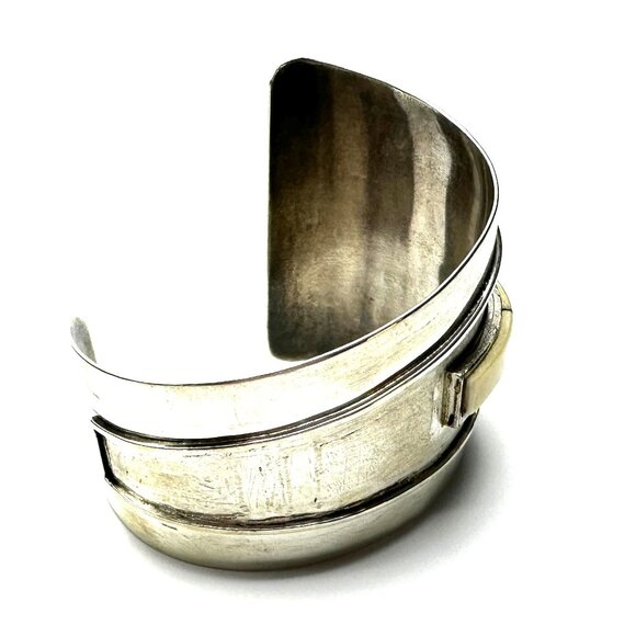Vintage 1960s J. Woolsey Sterling Silver Cuff Bracelet with Bone Inlay — GUC - Picture 8 of 10